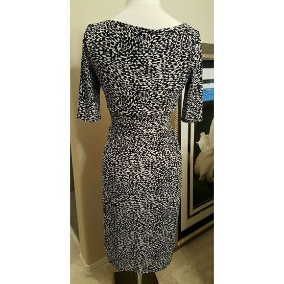 RALPH LAUREN Cowl-Neck Printed Empire Ruched Dress Black White - Size 2 - Picture 3 of 4